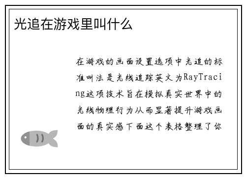 光追在游戏里叫什么